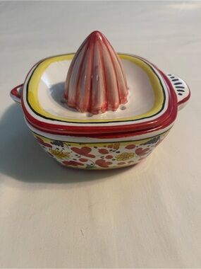 Hand-Painted Deruta Juicer with Red & Yellow Floral Band